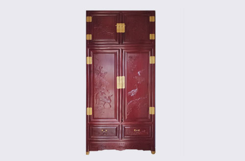 百色高端中式家居装修深红色纯实木衣柜