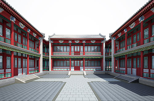 百色北京四合院设计古建筑鸟瞰图展示