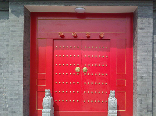 百色中国传统四合院系列朱红色中式木制大门木作